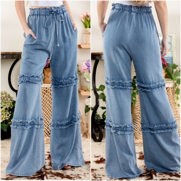 Wide Leg Denim Jumpsuit - Picture 3 of 3